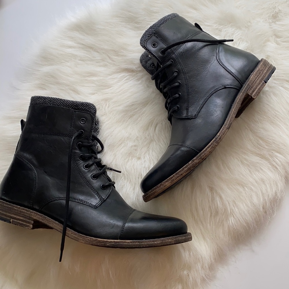 Steve Madden Mens Leather Lace up Zip Side Boots
